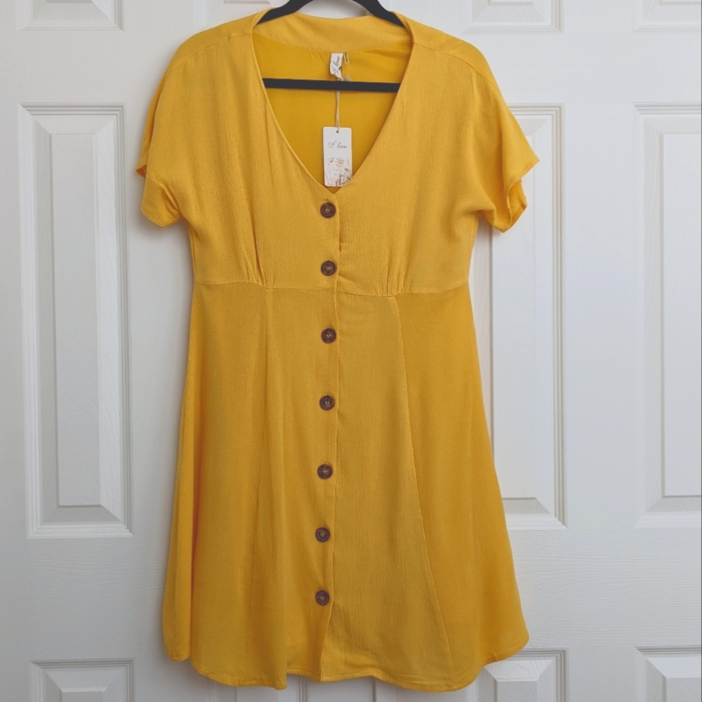 L Love Golden Yellow Skater Dress